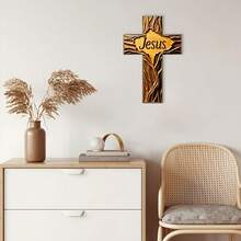 1pc Vintage Wooden Cross With "Jesus" Wall Hanging Cross, Home Religious Decor, Wall Art Decor, Suitable For Living Room, Church, Bedroom, Office, Kitchen, Entryway, Holiday Decoration - Multicolor - View 6