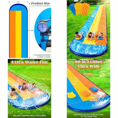 22.5ft Triple Water Slide And 3 Body Boards Backyard Lawn Water Slides With Outdoor Slip Sprinkler For Adults Summer Water Fun Toy