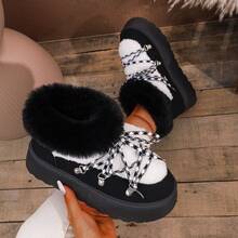 New Winter Snow Boots, Fashionable And Versatile, Featuring Faux Fur Lining And Lace-Up Design, Suitable For Outdoor Warmth And Commuting In Winter. Anti-Slip Thick Sole, Warm And Stylish. - Black - View 9