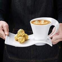 1 Set Asymmetrical Wavy Ceramic Cup & Saucer, Ceramic Tableware, Beautiful Coffee Cup, Unique Personalized Free Style Coffee Cup & Saucer Set, American Afternoon Tea Dessert Cup & Saucer Set, Minimalist High-Quality Practical Gift, Suitable For Restaurant, Living Room, Gift-Giving, Cafe - White - View 6