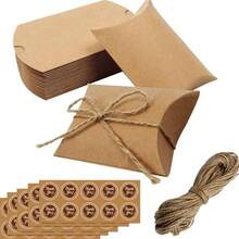 10个/30个/50个装可折叠牛皮纸枕形礼盒，配麻绳，感谢礼盒，适用于婚礼、新娘送礼会、生日、新年和节日礼品包装盒 - 彩色 - 查看 6