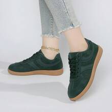 Women's Multifunctional Fashion Casual Shoes, Flat Non-Slip Lace-Up Round Toe Rubber Sole Casual Sneakers, Black Color Block, Daily Match, Shoes, Casual Shoes, Size 36-41, Fashionable