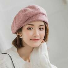 2024 Simple Women Wool Beret For Elegant Lady Winter Female Cotton Hats Plaid Vintage Octagonal Casual Autumn Cap - Cà phê - Xem 9