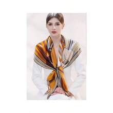 Silk Scarf 43 Large Square Lightweight Headscarf Shawlu2013Women Hair Wraps - With Packed - Brown & Blue -horse - View 2