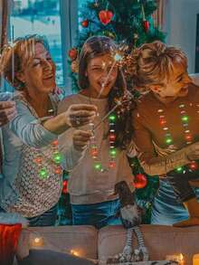 2pcs-Christmas Party Giveaway,Glowing Christmas Necklaces Available In Bulk, Christmas Necklace With 8 Colorful Glowing Bulbs, Three Modes Of Light Necklaces, Suitable As Christmas Gifts, Ugly Sweaters, New Year Party Supplies And Accessories, Chinese New Year's Eve Party Supplies Accessories - Multicolor - View 3