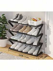1pc 4-Tier Z-Shaped Shoe Rack, Plastic Freestanding Storage Shelf, Multifunctional Large-Capacity Storage Rack,Easy Assembly Floor Mounted Organizer For Living Room, No-Tool Installation, Stackable Home & Dorm Room Essential,Save Space, Home Organization Shoes And Boots Storage Sundries, Suitable For Corridors, Closets, Living Rooms, Bedrooms - 彩色 - 查看 16