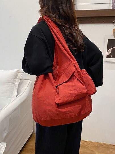 Large Capacity Fashion Shoulder Bag, Casual Versatile Crossbody Bag, Niche Pleated Underarm Bag With Pockets, Minimalist Tote Bag For College Students, Work, Travel, Outdoor Commute, Lightweight Comfortable Casual Tote Bag