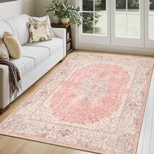 Pink Rug 3x5,Washable Area Rugs For Bedroom Living Room Kitchen Entryway,Small Boho Vintage Bohemian Distressed Non Slip Carpet,Blush - 粉色 - 查看 8