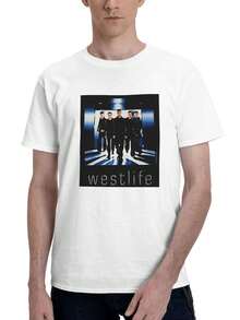 Vintage Westlife 2001 Tour Short-Sleeved Crew Neck Tshirt Breathable Soft 3D Print T-Shirt For Unisex - 白色 - 查看 1
