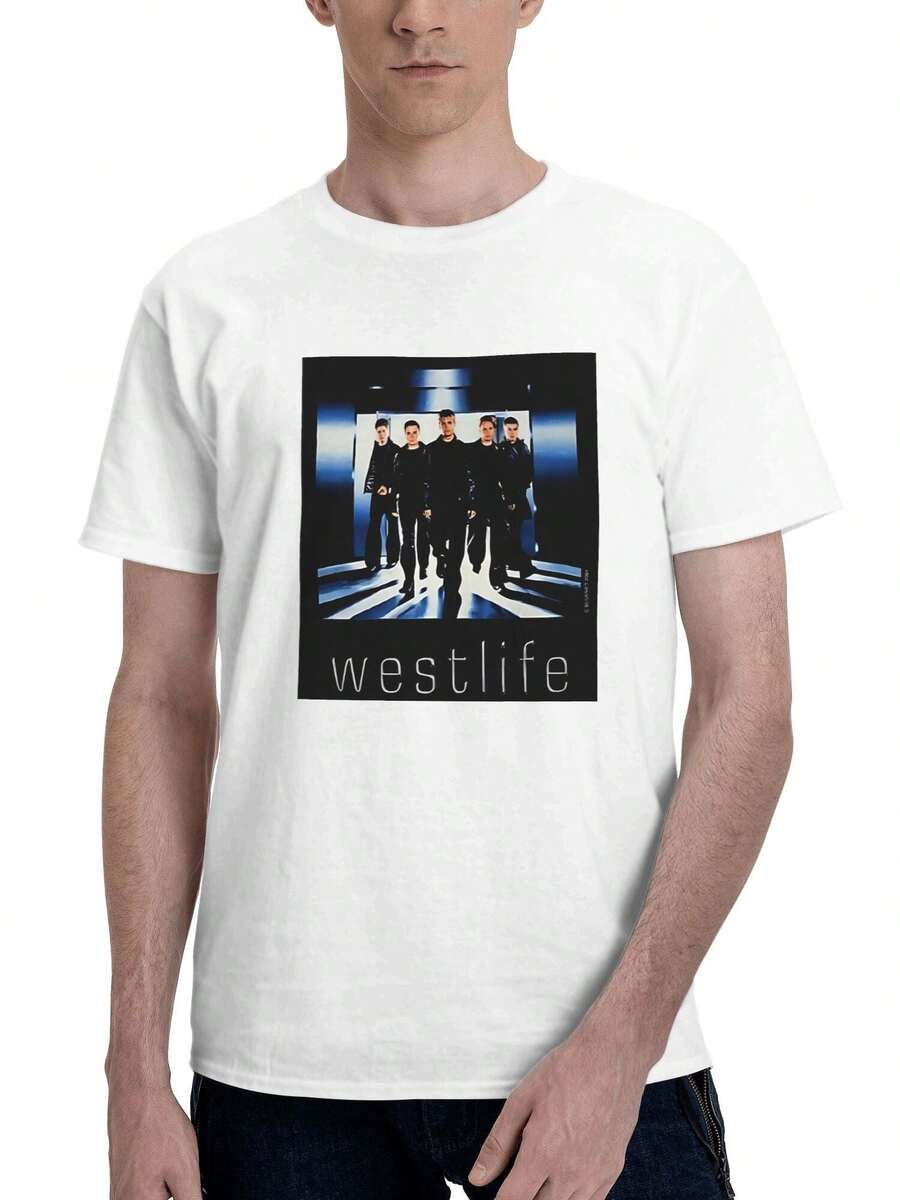 Vintage Westlife 2001 Tour Short-Sleeved Crew Neck Tshirt Breathable Soft 3D Print T-Shirt For Unisex - 白色 - 查看 1