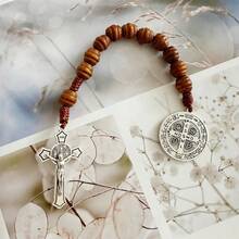 9-Inch St. Benedict Medal Prayer Beads, Brown Wooden Beads With Saint Benedict Medal, Catholic, Easter Gift For Men - Gun Black - View 7