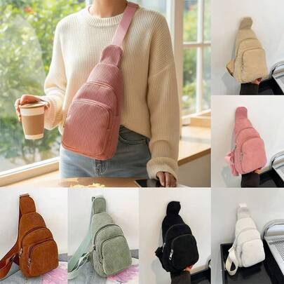 Corduroy Crossbody Bag, Lightweight Sling Bag For Women Men, Korean Style Chest Shoulder Bag, Adjustable Strap For Daily Use, Travel, Shopping, Soft & Spacious Fit Phone Essentials.