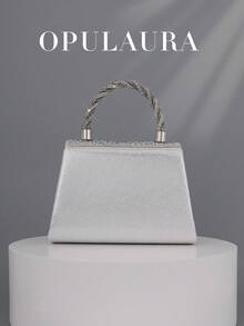 OpulAura 女士时尚银色水钻翻盖晚宴包，闪耀优雅奢华水晶装饰派对手拿包/单肩包，适合搭配正式礼服、参加派对、盛大晚宴、生日庆典、新娘配饰、婚礼等场合。 - 銀色 - 查看 8