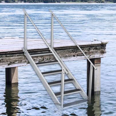 Dock Ladder, 43''-51'' Adjustable Height, 500 Lbs Load Capacity, Aluminum Alloy 6 Steps Pontoon Boat Ladder With Dual Handrails & Nonslip Mat, Ideal For Ship/Lake/Pool/Marine Boarding