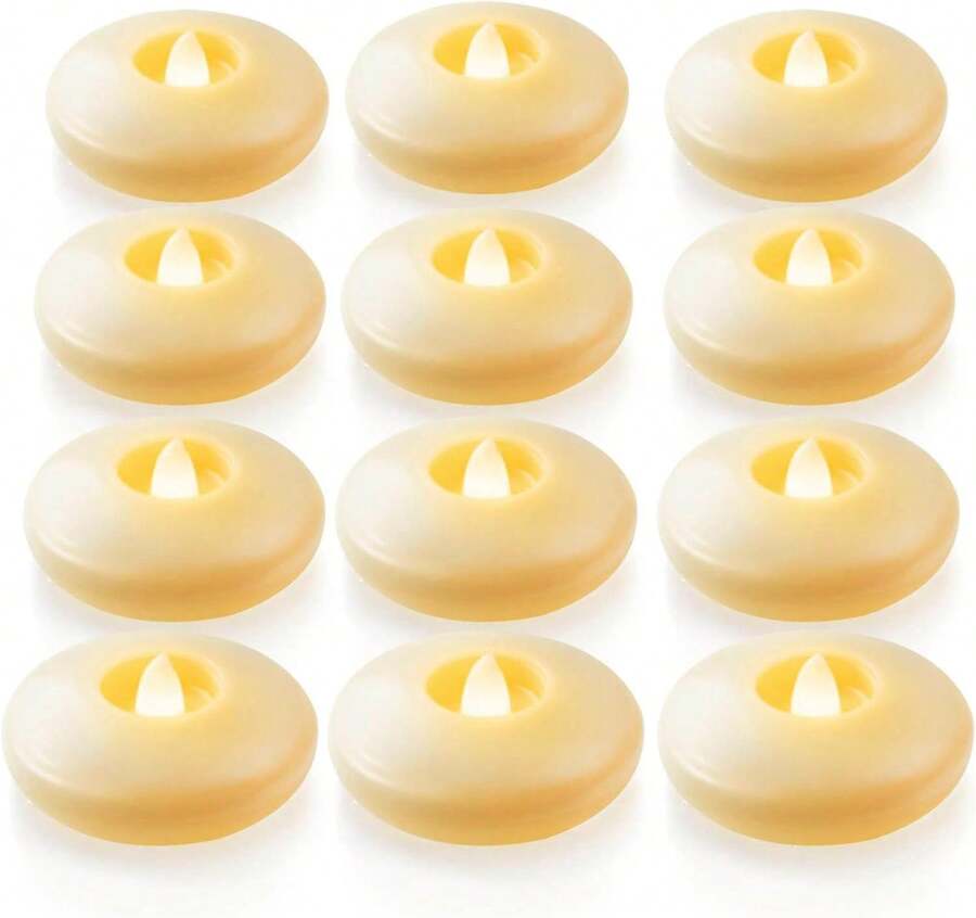 Homemory 12 Pack 3" Flameless Led Floating Candles, 200 Hour Battery Operated Flickering Waterproof Tealights For Cylinder Vases, Centerpieces At Wedding, Party, Pool, Holiday (Ivory Base) - 白色 - 查看 1