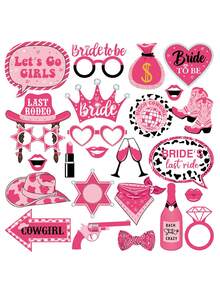 25件西部主题拍照道具，西部主题派对装饰，适合成人，趣味牛仔派对礼品，适用于狂野西部派对、西部牛仔生日派对、乡村派对，包括粉色单身派对、准新娘婚礼等。 - 彩色 - 查看 3