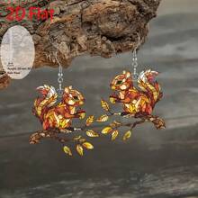 2D Flat Fashion Squirrel Perched On A Branch Earrings. Perfect As A Gift For Family And Friends On Holidays, Birthdays, Parties, And Everyday Wear. - Nhiều màu - Xem 2