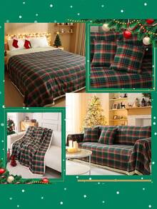 1pc American Vintage Scottish Plaid Multi-Functional Non-Slip Full Coverage Tassel Sofa Cover - Multicolor - View 6