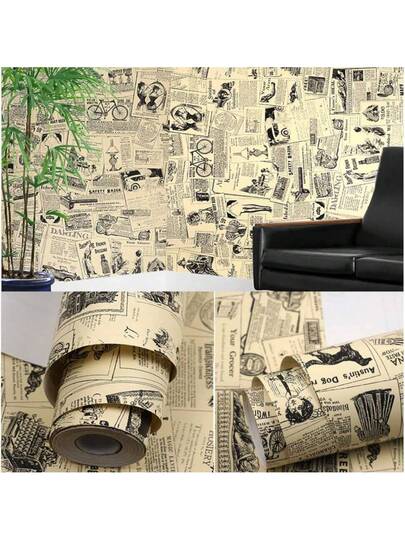 Roll Of Retro Newspaper Wallpaper, Ready To Peel Paste Geel Self Adhesive Contact Paper, Detachable Wallpaper Roll, Tenants ate Closets, Lockers, Cabinets, Drawer Linings, Home ation