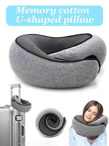 1 Memory Foam U-Shaped Pillow, Neck Pillow, Travel Pillow, Solid Color, Breathable Mesh Fabric, Built-In Storage Bag, Ergonomic Design, 360 ° Surround Support, Detachable Cleaning, Essential For Business Travel Such As Flying, Camping Nap Tool - Multicolor - View 2