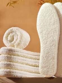 1pair Cozy Wool-Like Insoles For Winter, Thickened & Warm Faux Cashmere Inserts For Snow Boots, Sweat-Absorbent & Breathable