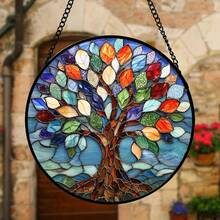 11.8in Blue Tree Of Life Suncatcher - Colorful Glass Panel For Window Decor, Birthday Gift For Her - Multicolor - View 1