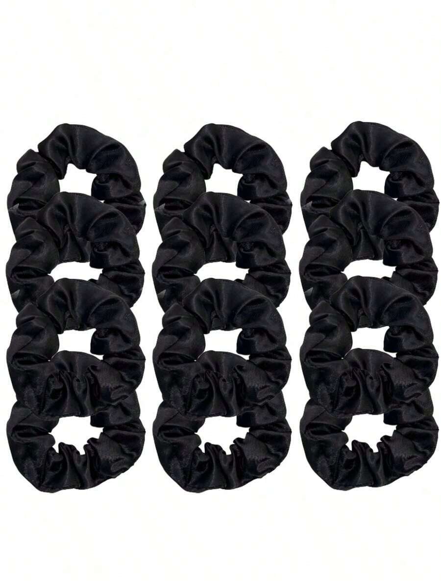 12 Pieces Silk Scrunchies, Black And Brown Satin Scrunchie Pack, Ponytail Holder, Silk Hair Bands, Hair Accessories For Christmas, Thanksgiving, Teachers, Autumn And Winter - màu đen - Xem 1