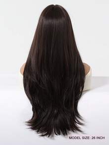 26 Inches Long Straight Layered Hair Brown Wig With Split Bangs Exquisite Sleek Enchanting High-Fashion Statement Piece Heat-Resistant Synthetic Fiber Party Wigs Suitable For Daily Party Festival And Cosplay Wigs For Women Hairstyle Christmas Wig - Dark Brown - 查看 4