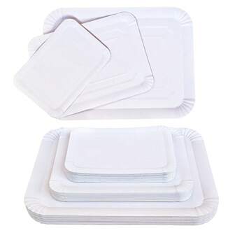 10/20PCS White Rectangular Light Weight Paper Plates, Large Serving Tableware Food Disposable Paper Trays For Cookie Cake Dessert Snack Appetizers, Dinner Cake Paper Plates Bulk For Wedding, Family Meals, Birthday Parties, Picnics, BBQ, Holiday