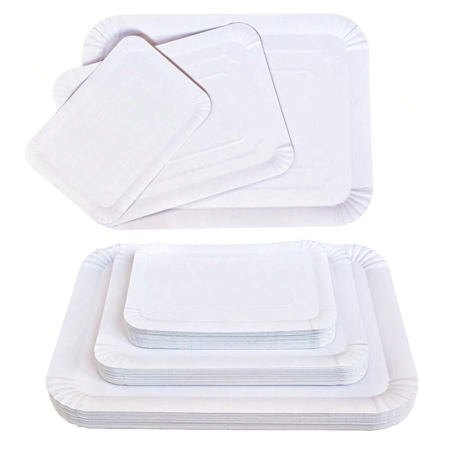 10/20 piezas Platos de papel rectangulares blancos y ligeros, platos desechables grandes adecuados para galletas, pasteles, postres, aperitivos, aplicables para bodas, reuniones familiares, fiestas de cumpleaños, picnics, barbacoas, días festivos - Blanco - Ver 1