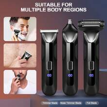 Conduroma 男士体毛修剪器，Manscape 球形阴毛修剪器，3 合 1 男士理容套装，适用于腹股沟、身体、面部，干湿两用电动剃须刀，可更换陶瓷刀片，男士礼物，黑色。