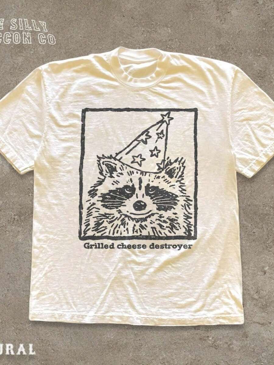 Camiseta vintage de mapache, camiseta divertida "Destructor de queso a la parrilla" para hombres y mujeres, camiseta de fiesta animal, tonta - Blanco - Ver 1