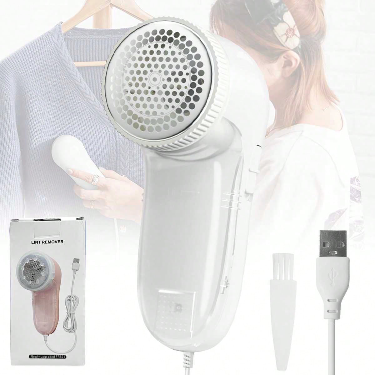 Quitapelusas eléctrico, eliminación eficiente y rápida de pelusas/pelusa en la ropa, alimentado por USB, cabezal de cuchilla de acero inoxidable