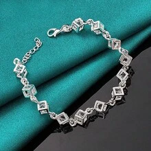 925 Silver Plated Square Zirconia Chain Bracelet For Women Men Wedding Party Fashion Jewelry - Silver - View 2