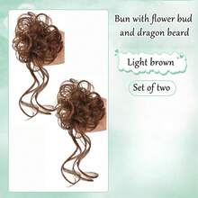 女士长胡须卷发发带假发，龙须发带，发髻造型工具，卷发发髻，自然蓬松，轻松打造双发髻 - 彩色 - 查看 8