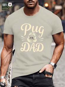 Camiseta GILDAN para Hombre "PUG DAD" - Manga Corta con Diseño de Perro Pug, 100% Algodón, Cuello Redondo Regular, Lavable a Máquina, Tejido Transpirable, Camiseta Casual de Verano - Caqui - Ver 2