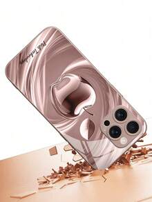 1pc Customized Text & Pink Tech-Inspired Apple Design Tempered Glass Phone Case, Compatible With IPhone 17 Pro Max/17 Air/16/15/13/12/11/XS Max/6 7 8 Plus, S25 Ultra/S24 FE/S23 Plus/S22 Pro/S20/S21 FE, High-End Business Customization, Fashion HD Printing Protective Cover, Holiday Gift, Birthday Gift, Couples, Pets, Friends, Classmates, Besties, Siblings, Family