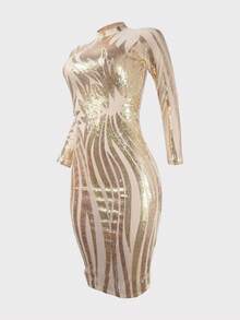 亮片緊身連衣裙 - 杏色 - 查看 3