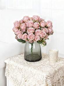 1/80 pièces Bouquet de roses en soie avec fruits en mousse artificielle, convient pour la décoration d'automne, le bouquet de mariée de la Saint-Valentin, le vase de mariage, la maison, le restaurant, la chambre à coucher, les fêtes, l'anniversaire, la décoration de jardin extérieur - Rose pâle - Voir 6