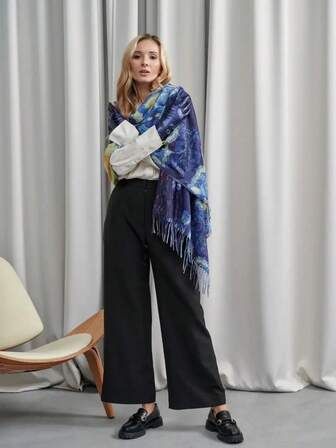 1PC Women Casual Art Painting 'Van Gogh' Printed Imitation Cashmere Scarf, Pashmina Autumn And Winter Fashionable Shawl, Suitable For Holiday Gifts For Dress
