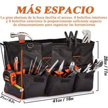 Bolsa de Herramientas Grande de 16 pulgadas para Hombres,Bolsa de Herramientas Resistente al Desgaste e Impermeable,Boca Ancha Superior,Con 14 Bolsillos y Tirantes Ajustables - Negro - Ver 2