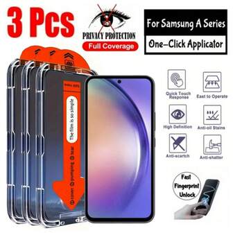 3 Packs Privacy Tempered Glass Screen Protector For Galaxy A05/A05s/A06/A13 5G/A14 5G/A15 5G/A16 5G/A25 5G/A26 5G/A35 5G/A36 5G/A54 5G/A55 5G/A56 | 9H Hardness Full Coverage Anti-Fingerprint | One-Click Bubble-Free Applicator