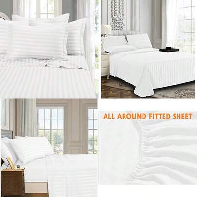 Best Softest Coziest 6Piece Sheet Sets! 1500 Premier Hotel Quality Luxurious Wrinkle Resistant 6Piece Damask Stripe Bed Sheet Set King White