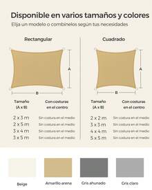 Vela de Sombra de 3 x 3 m, Tejido HDPE de Protección Solar, Transpirable, Permeable al Agua, Terraza, Jardín, Balcón, Camping, Cuadrada, Cóncava, Cuerdas de 2 m, Amarillo Arena - Amarillo - Ver 5