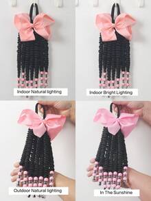 Braided Ponytails For Kids Box Braid Ponytail Hair Extension Synthetic With Bow , Beads In The End 1pc - Black - View 9