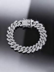 CVNANA 1pc Rhinestone Embellished Hip Hop Chain Necklace, Black Personalized Necklace, Unisex Punk Style Bracelet, Must-Have For Cool People - C - View 18