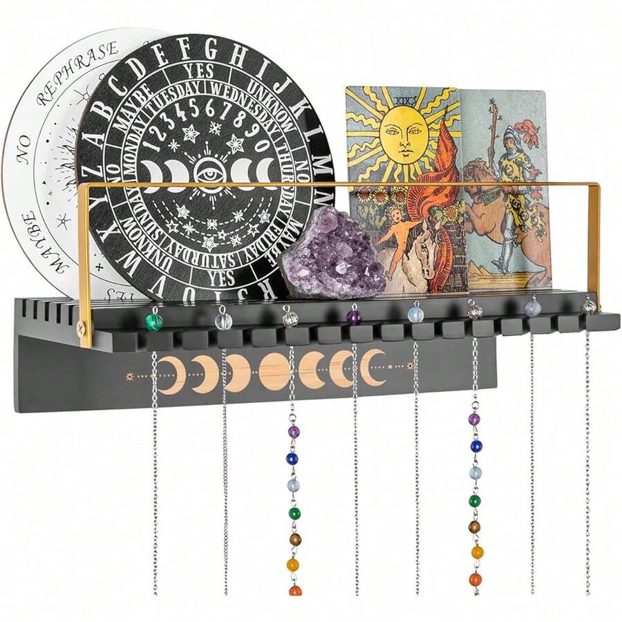 Estantería de pared Ouija Board Display, Soporte negro de fase lunar para piedra de adivinación, tarot y tarjetas de oráculo, organizador de decoración para altar pagano para brujería - Por defecto - Ver 1