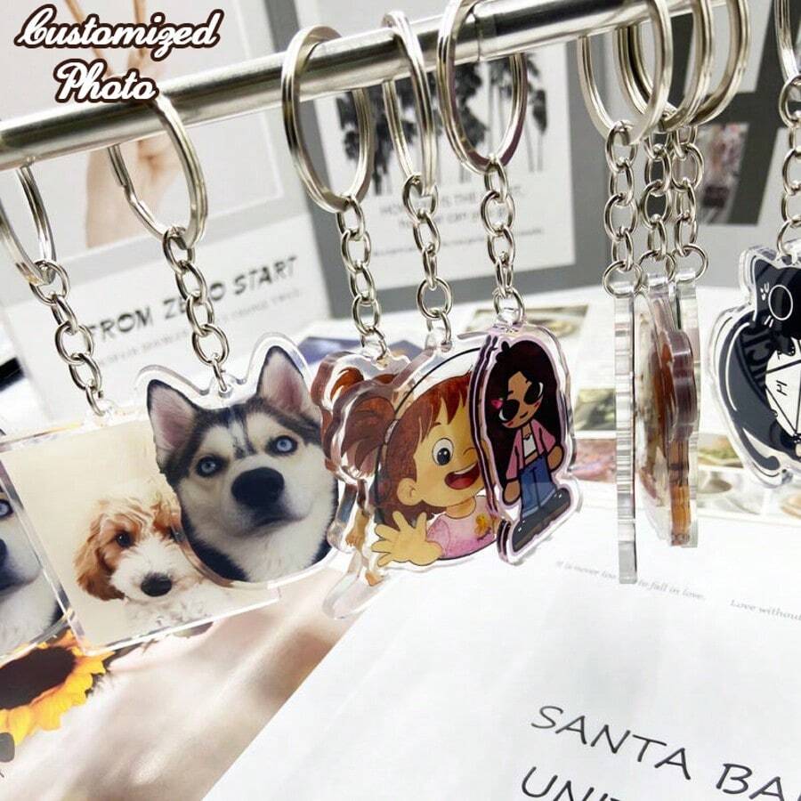 Customized Photo Keychain, Cat Photo Keychain, Customized Acrylic Pendant, Logo Printed Keychain, Keychain, Family Photo Keychain