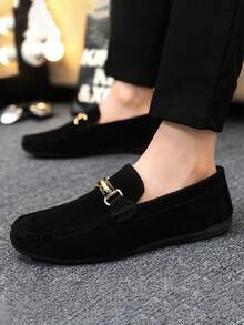 1 双男士乐福鞋，2025 新款套脚休闲驾车鞋，透气软底，纯色布面鞋，平底防滑，正式商务轻便莫卡辛鞋（尺码偏小，建议选大一码） - 黑色 - 查看 4