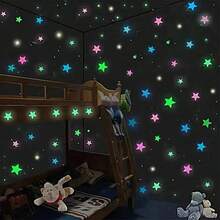 200/100片夜光星星贴纸，树脂闪光贴纸，自粘式，可重复使用，多表面适用，太空主题，光泽亮丽，装饰艺术风格，适用于客厅、卧室墙面和天花板装饰，房间装饰，墙贴，卧室装饰，厨房装饰，家居装饰 - 彩色 - 查看 12